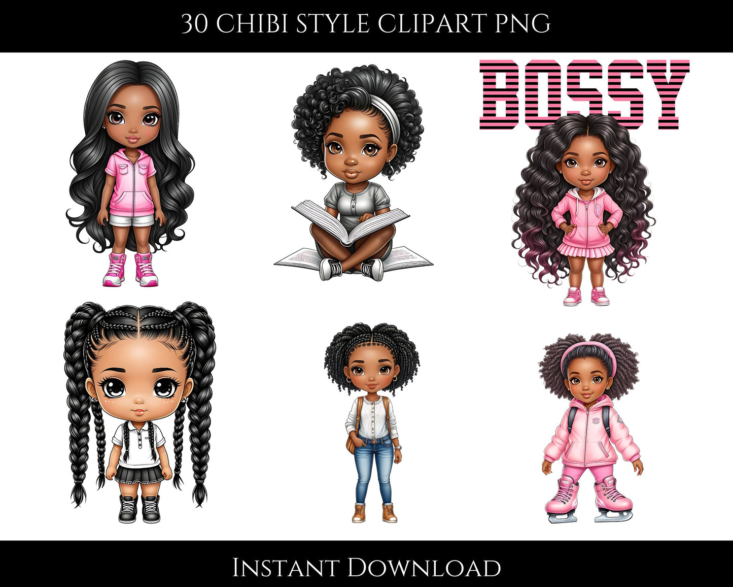 30 Chibi Style Clip Art PNG | Digital Download, Cute Graphic Art for Design & Crafts