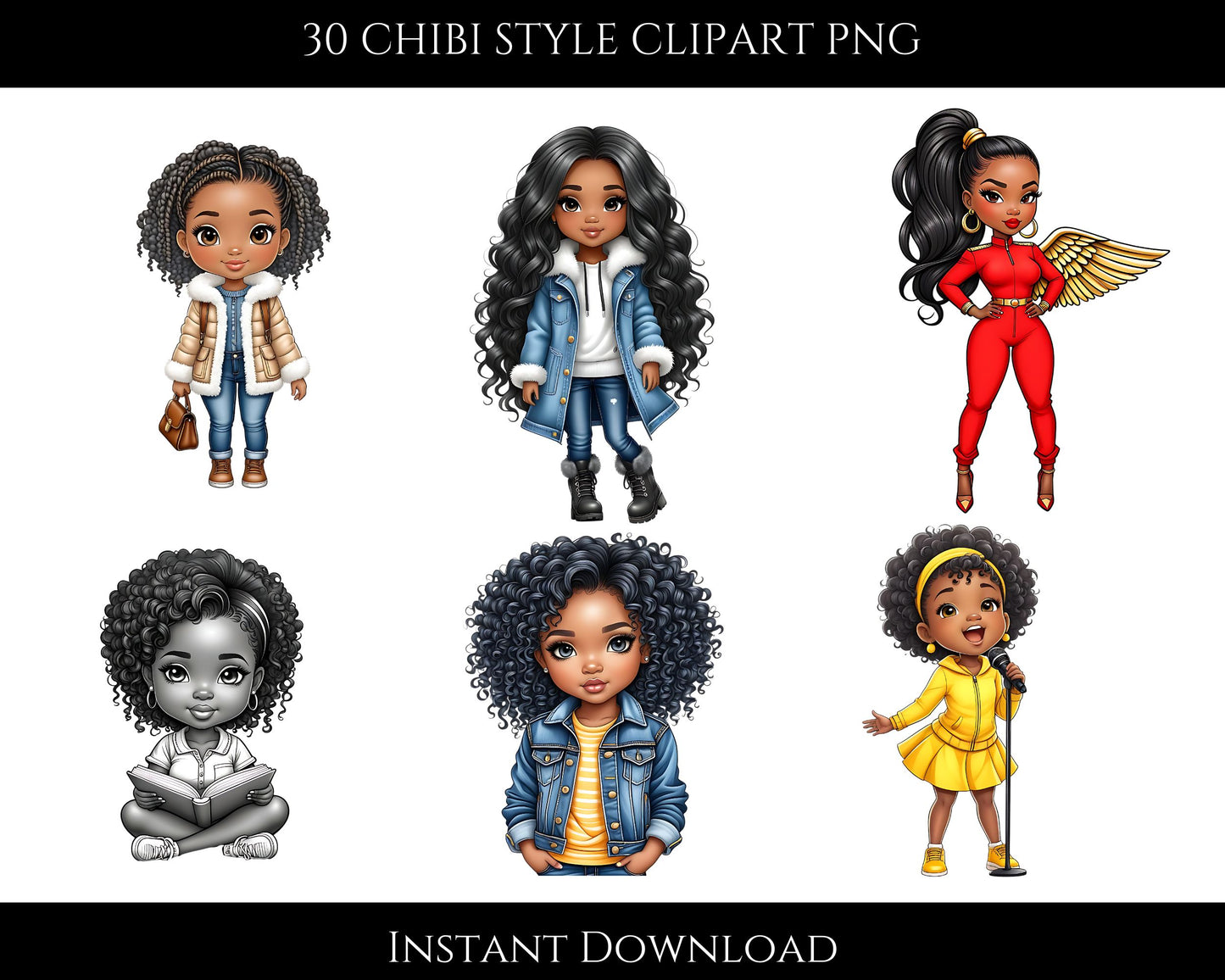 30 Chibi Style Clip Art PNG | Digital Download, Cute Graphic Art for Design & Crafts