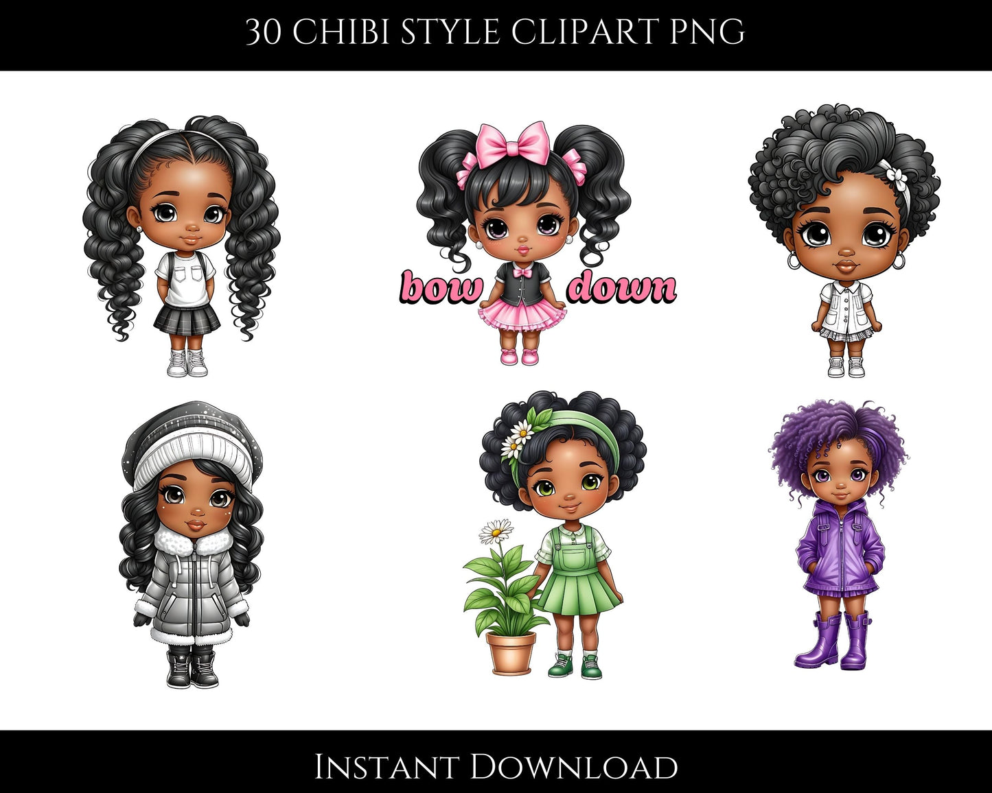 30 Chibi Style Clip Art PNG | Digital Download, Cute Graphic Art for Design & Crafts