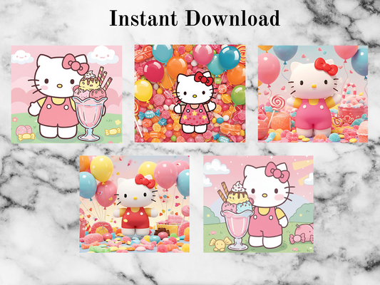 Vibrant KITTY Tumbler Wrap PNG | 20 oz Skinny Tumbler Sublimation Design | Colorful | 5 Designs