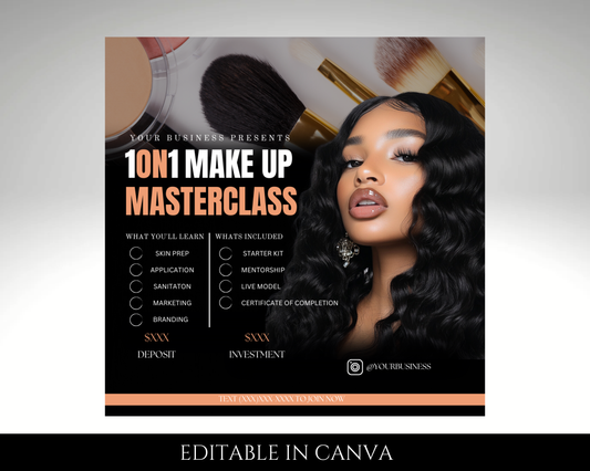 Editable MAKE UP FLYER, Make Up Masterclass Flyer, Instagram Flyer, Social Media Flyer, Digital Marketing, Brand Flyer