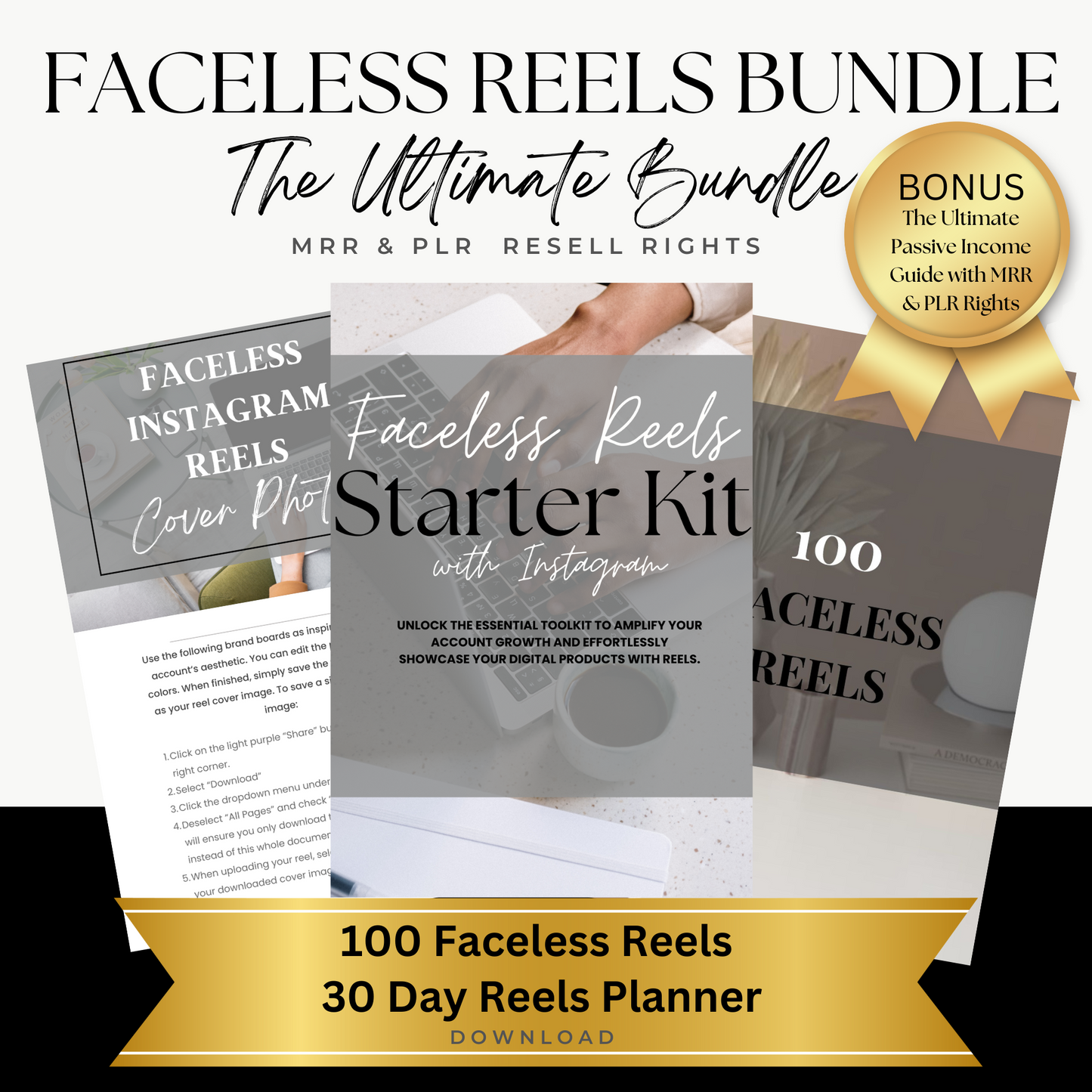 Faceless Reels Starter Kit BUNDLE with Master Resell Rights MRR & Private Label Rights PLR Done for you eBook passive income online