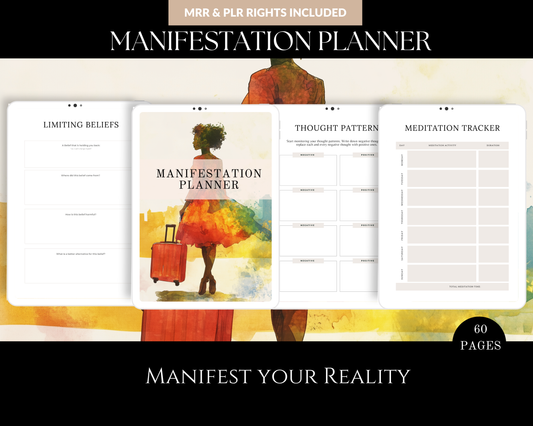 Manifestation Planner Digital & Printable | 61-Page Manifestation Planner| Editable Daily Manifesting  | Affirmation/Goal Setting
