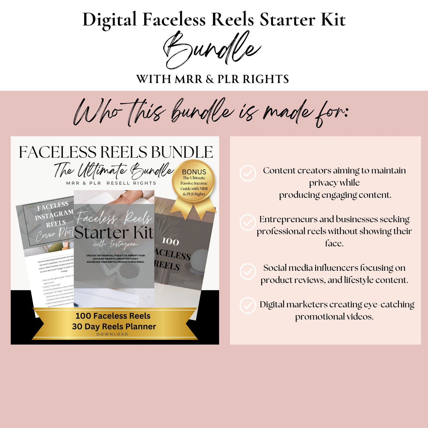 Faceless Reels Starter Kit BUNDLE with Master Resell Rights MRR & Private Label Rights PLR Done for you eBook passive income online