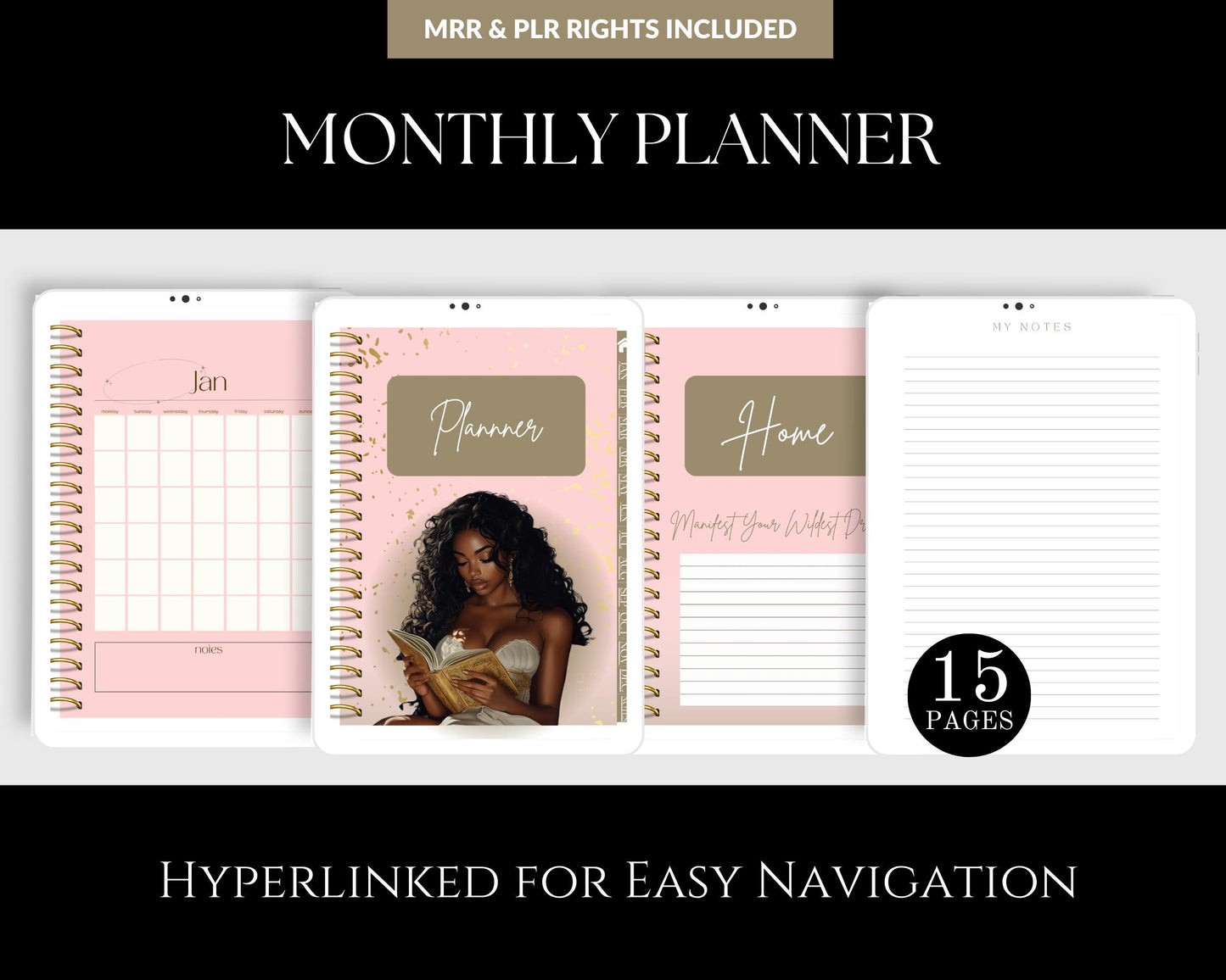 MRR &amp; PLR UNDATED Monthly Planner, Planner, Digital Marketing, Organized Monthly Calendar, Resell Rights